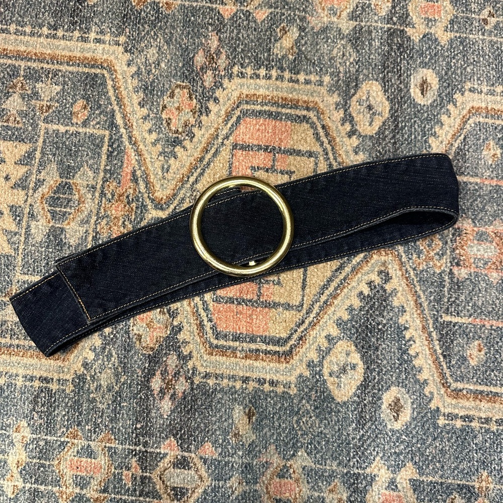 Navy Denim Belt with Gold Circle Buckle